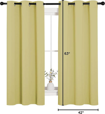 NICETOWN Paler Yellow Blackout Curtains for Bedroom (1 Pair, 42 x 63 inches), Farmhouse Thermal Insulated Room Darkening Drapes for Windows