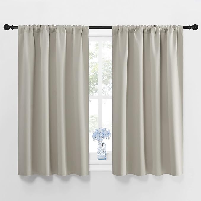 NICETOWN Blackout Curtains for Living Curtains, Room Darkening Window Curtain Panels, Easy-Care Solid Thermal Insulated Draperies/Drapes for Daughter Room (Natural, 2 Panels, 42 by 48)