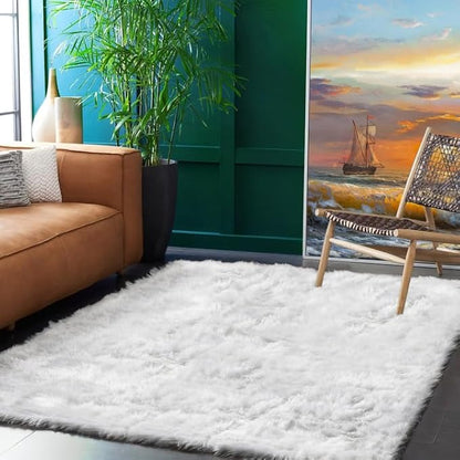 Goolela White Sheepskin Area Rug 5x8 Fluffy Faux Fur Fuzzy Furry Carpet for Bedroom Living Room Shaggy Plush Washable Rectangle