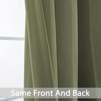 Yakamok 63 Inch Long Blackout Curtains Room Darkening Thermal Insulated with Grommet Window Curtain for Bedroom, 62Wx63L inch, Sage Green, 2 Panels