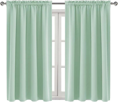 DWCN Blackout Curtains Room Darkening Thermal Insulated Bedroom Curtains Window Curtain Panels, 52 x 45 inches Long, Set of 2 Light Green Rod Pocket Drapes