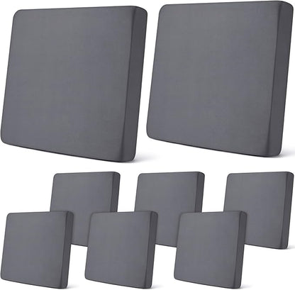 Newwiee 8Pcs Patio Cushion Covers Stretch Outdoor Cushion Cover Replacement for Patio Furniture Sofa Couch Slipcovers, Soft Flexibility Washable Furniture Protector(Waterproof Pure,Dark Gray)
