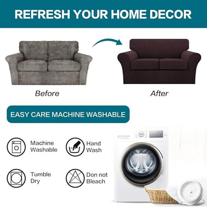 Turquoize 3 Piece Sofa Covers for 2 Cushion Couch Sofa Slipcover Soft Couch Cover for Dogs-Washable Sofa Furniture Covers with 2 Individual Cushion Covers, Thick Jacquard Fabric (Loveseat, Brown)