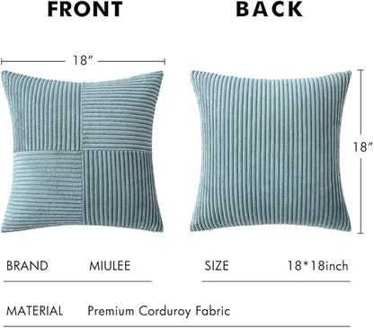 MIULEE Sky Blue Decorative Throw Pillow Covers 18x18 Inch for Couch Bed Sofa Pack of 2 Boho Farmhouse Throw Pillows Soft Cross Corduroy Patchwork Textured Cushion Cases