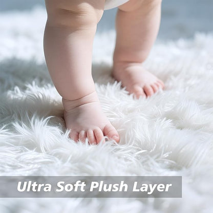 Shag Area Rug for Bedroom 5x8,White Fluffy Area Rugs for Living Room,Soft Fuzzy Rug Non-Shedding Indoor Plush Carpet for Kids Bedroom Nursery Dorm Home Decor