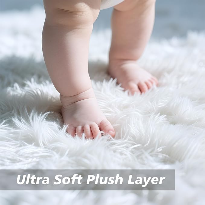 9x12 Fluffy Area Rugs for Living Room,Large White Fuzzy Shag Area Rug for Bedroom,Soft Non-Shedding Indoor Plush Carpet for Kids Bedroom Nursery Home Decor