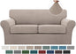 Turquoize 3 Piece Sofa Covers for 2 Cushion Couch Sofa Slipcover Soft Couch Cover for Dogs-Washable Sofa Furniture Covers with 2 Individual Cushion Covers (2 Cushion Sofa, Sand)