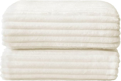 BEDELITE Fleece Blanket Queen Size – 3D Ribbed Jacquard Soft and Warm Decorative Fuzzy Blankets – Cozy, Fluffy, Plush Lightweight Throw Blankets for Couch, Bed, Sofa(Cream, 90x90 inches)