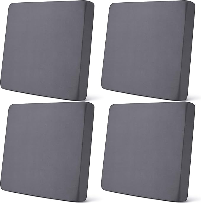 Newwiee Set of 4 Stretch Patio Cushion Covers Sofa Couch Seat Chair Slipcovers Cushion Cover Replacement Furniture Protector for Pets Washable(Dark Grey,Seat Cover,Solid)