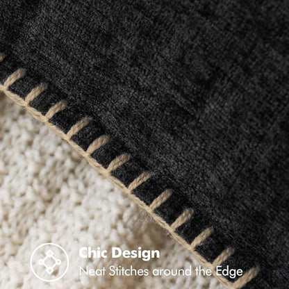 MIULEE Pack of 2 Couch Throw Pillow Covers 18x18 Inch Black Farmhouse Decorative Pillow Covers with Stitched Edge Soft Chenille Solid Dyed Spring Pillow Covers for Sofa Bed Living Room