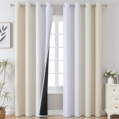 Estelar Textiler Beige and Greyish White Blackout Curtains 102 Inches Long for Bedroom, Thermal Insulated Full Room Darkening Grommet Gradient Drapes for Living Room, 52Wx102L, 2 Panels