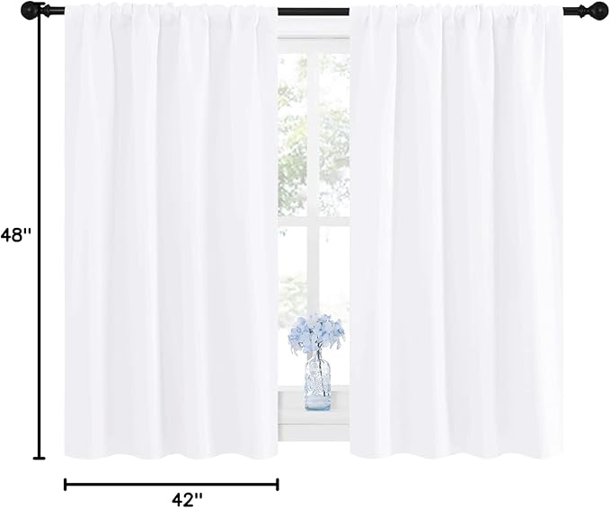 NICETOWN Window Curtain Panels - Semi Blackout Rod Pocket Curtain Set for Bedroom (White, 2 Panels, 42 by 48)