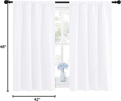 NICETOWN Window Curtain Panels - Semi Blackout Rod Pocket Curtain Set for Bedroom (White, 2 Panels, 42 by 48)