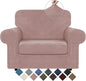 WEERRW Velvet Stretch Chair Sofa Slipcover - 2 Pieces Luxury Soft Velvet Plush Couch Cover Furniture Protector with Elastic Bottom for Pets, Machine Washable, Pink, Small
