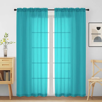 Turquoise Sheer Curtains for Window 72 inches Long 2 Panels Set, Soft Airy Modern Light Filtering Sheer Curtains for Living Room Bedroom, Dual Rod Pocket Solid Window Drapes, 2x42Wx72L inches