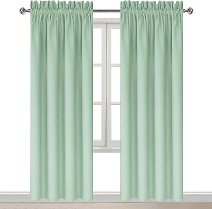 DWCN Blackout Curtains Room Darkening Thermal Insulated Bedroom Curtains Window Curtain Panels, 38 x 84 inches Long, Set of 2 Light Green Rod Pocket Drapes