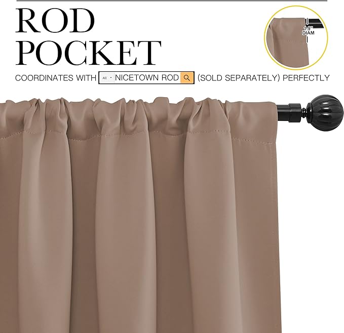 NICETOWN Kitchen Window Blackout Curtains - Window Treatment Thermal Insulated Rod Pocket Small Blackout Draperies/Drapes for Bedroom/Kitchen (Cappuccino, Set of 2, 34 inches Wide by 54 inches Long)