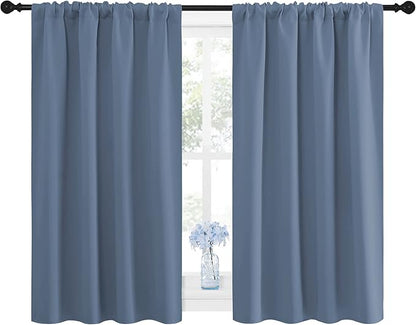 NICETOWN Blackout Curtains for Bedroom, Blackout Curtain Panels, Window Treatment Energy Saving Thermal Insulated Solid Rod Pocket Blackout Drapes/Draperies (Stone Blue, 1 Pair, 42 by 48-inch)