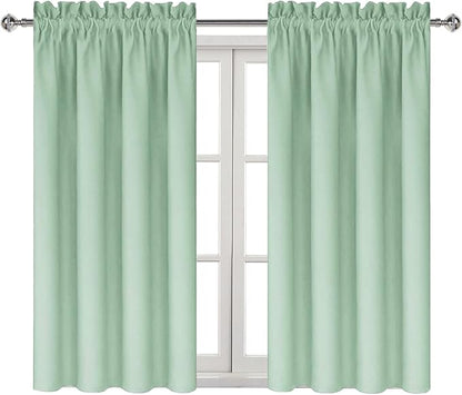 DWCN Blackout Curtains Room Darkening Thermal Insulated Bedroom Curtains Window Curtain Panels, 42 x 54 inches Long, Set of 2 Light Green Rod Pocket Drapes