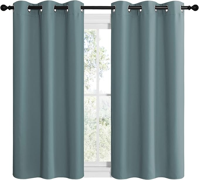 NICETOWN Modern Blackout Curtains Noise Reducing, Thermal Insulated and Privacy Room Darkening Drape Panels for Boy's Guest Room Door Small Short Window (Greyish Blue, 2 Panels, W42 x L48 -Inch)