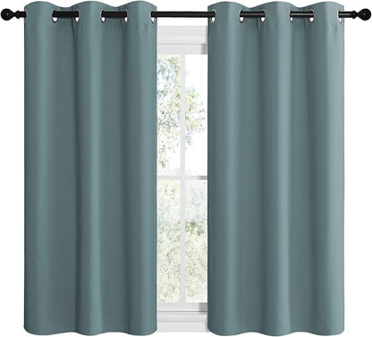 NICETOWN Modern Blackout Curtains Noise Reducing, Thermal Insulated and Privacy Room Darkening Drape Panels for Boy's Guest Room Door Small Short Window (Greyish Blue, 2 Panels, W42 x L50 -Inch)