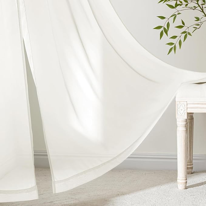 MIULEE Ivory Sheer Curtains 63 Inches Long, 4 Panels Set, Light Filtering Rod Pocket Voile Drapes for Living Room and Bedroom, Airy Soft Fabric Window Treatments, 54 x 63 Inches