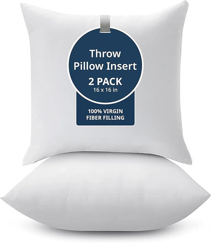 LANE LINEN Throw Pillow Insert - Pack of 2 16x16 Pillow Inserts for Decorative Pillow Covers, Throw Pillows Insert for Couch - White