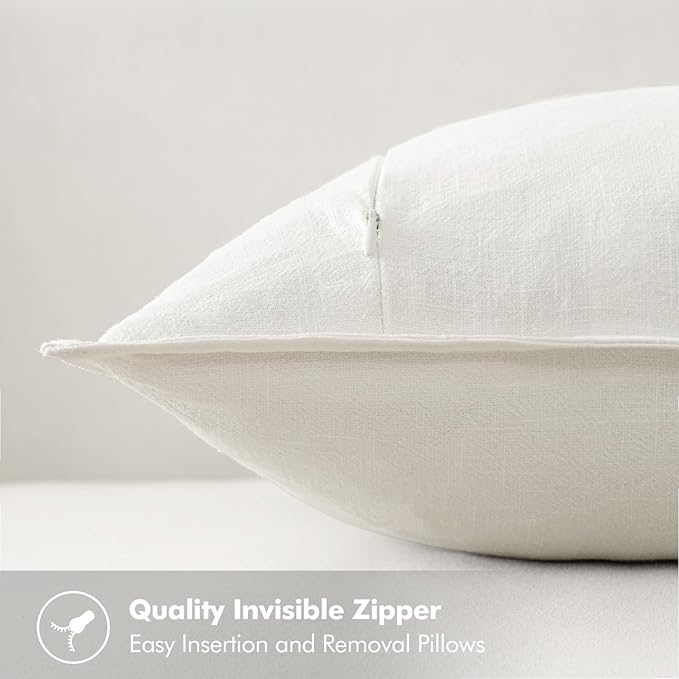 MIULEE Decorative Linen Lumbar Pillow Covers 12x20 Inch Cream White Boho Farmhouse Neutral Couch Throw Pillows for Bed Pack of 2 Accent Modern Pillowcase Sofa Livingroom Home Decor