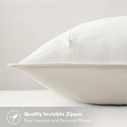 MIULEE Decorative Linen Lumbar Pillow Covers 12x20 Inch Cream White Boho Farmhouse Neutral Couch Throw Pillows for Bed Pack of 2 Accent Modern Pillowcase Sofa Livingroom Home Decor