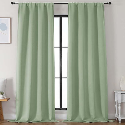 Simplebrand Ava Light Green Blackout Curtains for Bedroom 96 Inches Long 2 Panels, Solid Thermal Insulated, Energy Saving Nursery Window Treatment Curtains Blackout Drapes, W50 x L96 Inch, Light Green