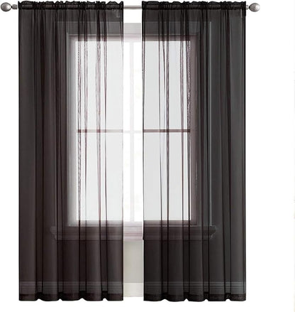 SpaceDresser Black Sheer Curtains 4 Panels Rod Pocket Semi-Sheer Curtain 108 Inches Long Light Filtering Voile Window Drapes for Bedroom Living Room Kitchen, Each 52W x 108L
