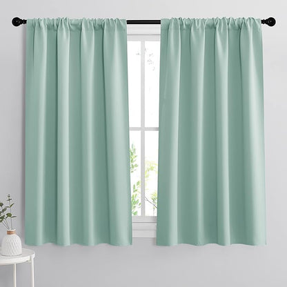 RYB HOME Room Darkening Kitchen Curtains, Farmhouse Small Window Drapes Rod Pocket Energy Efficient Privacy Shades for Nursery Girls Room Classroom, Aqua, W42 x L45 inches, 2 Panels Set