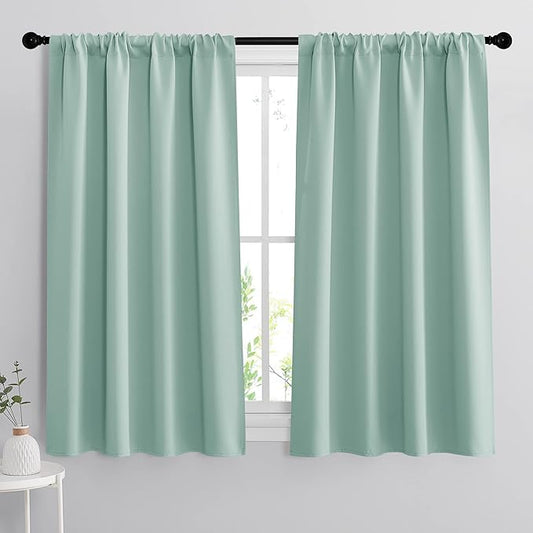 RYB HOME Room Darkening Kitchen Curtains, Farmhouse Small Window Drapes Rod Pocket Energy Efficient Privacy Shades for Nursery Girls Room Classroom, Aqua, W42 x L45 inches, 2 Panels Set