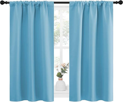 NICETOWN Kitchen Curtains, Short Blackout Curtains & Drapes, Home Decoration Privacy Thermal Insulated Curtains for Unicorn Theam Room (Teal Blue, 34" Wide, 45" Long, 2 PCs)