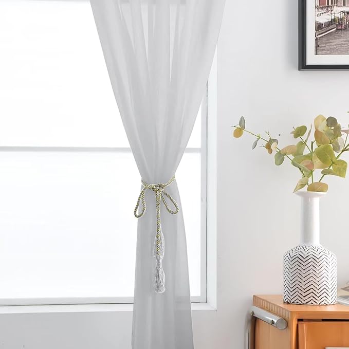 SpaceDresser Basic Rod Pocket Sheer Voile Window Curtain Panels Silver Grey 1 Pair 2 Panels 52 Width 108 Inch Long for Kitchen Bedroom Children Living Room Yard（Silver Grey, 52W x 108L）