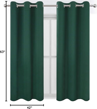 LEMOMO Dark Green Blackout Curtains/42 x 63 Inch/Set of Two Panels Grommet Bedroom Curtains