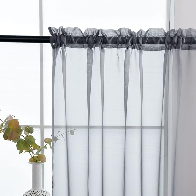 SpaceDresser Basic Rod Pocket Sheer Voile Window Curtain Panels White 1 Pair 2 Panels 60 Width 96 Inch Long for Kitchen Bedroom Children Living Room Yard(Grey,60 W x 96 L)