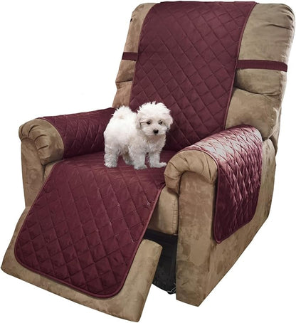 U-NICE HOME Recliner Chair Covers Reversible Chair Cover Pet Covers for Dogs with Elastic Straps Water Resistant Diamond Quilted (28''Recliner Oversized, Burgundy/Tan)