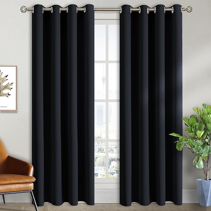 BGment Black Blackout Curtains 84 Inch Long for Living Room - Thermal Insulated Grommet Window Black Out Drapes for Home Decor, 2 Panels, Each 52 Inch Wide