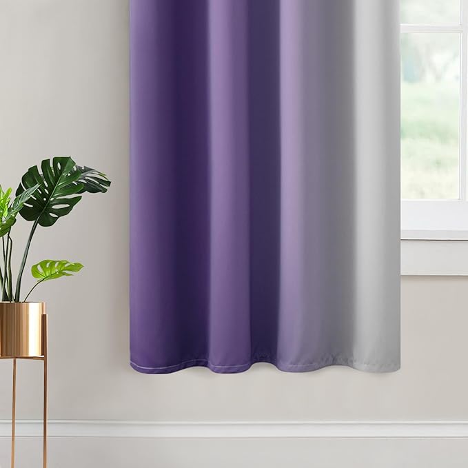 Yakamok Greyish White and Lavender Purple Ombre Curtains,Light Blocking Curtains,Room Darkening Grommet Window Drapes for Bedroom(Lavender Purple,52x63 Inch,2 Panels)