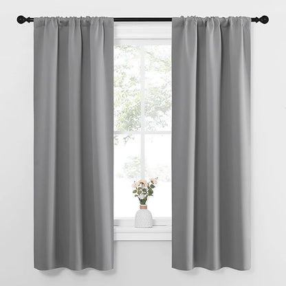 NICETOWN Kitchen Window Curtains 63 Long - Home Decoration Thermal Insulated Rod Pocket Blackout Blinds & Drapes for Small Windows (Silver Grey, 2 Panels, W34 x L63 -Inch)