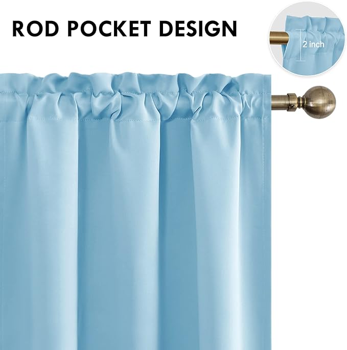 DWCN Light Blue Blackout Curtains for Bedroom – Rod Pocket Thermal Insulated Energy Saving Drapes for Living Room and Bedroom, W 38 x L 54 Inch, 2 Panels