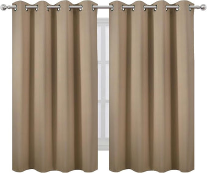 LEMOMO Blackout Curtains 66 x 54 Inch Long Natural Curtains Set of 2 Panels Room Darkening Curtains for Bedroom and Living Room