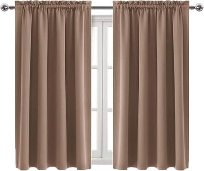 DWCN Blackout Curtains Room Darkening Thermal Insulated Bedroom Curtains Window Curtain Panels, 42 x 54 inches Long, Set of 2 Khaki Rod Pocket Drapes