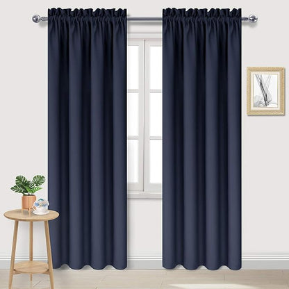 DWCN Blackout Curtains Room Darkening Thermal Insulated Bedroom Curtains Window Curtain Panels, 38 x 84 inches Long, Set of 2 Navy Rod Pocket Drapes
