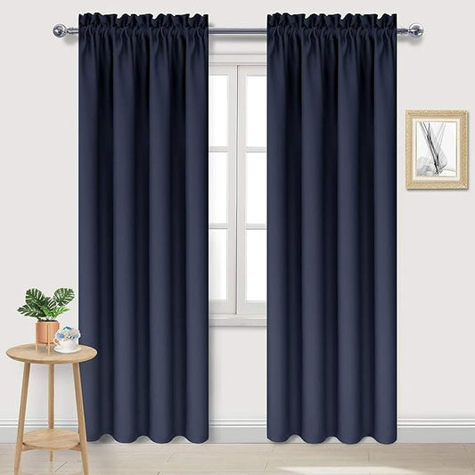DWCN Blackout Curtains Room Darkening Thermal Insulated Bedroom Curtains Window Curtain Panels, 38 x 84 inches Long, Set of 2 Navy Rod Pocket Drapes