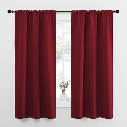 NICETOWN Christmas Burgundy Curtains Blackout Drape Panels - Lights Block Out Window Treatment Short Curtain Sets for Loft and Basement Decoration (Set of 2, 34 by 63-Inch)