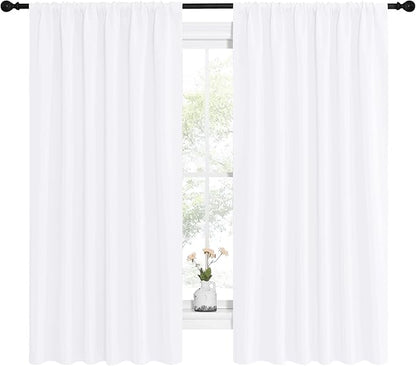 NICETOWN White Curtains, 50% Light Blocking Curtain Panels for Bedroom, Home Decoration Easy-Care Solid Rod Pocket Draperies/Drapes, Window Covering for Kitchen (2 Panels, 62 by 63, White)