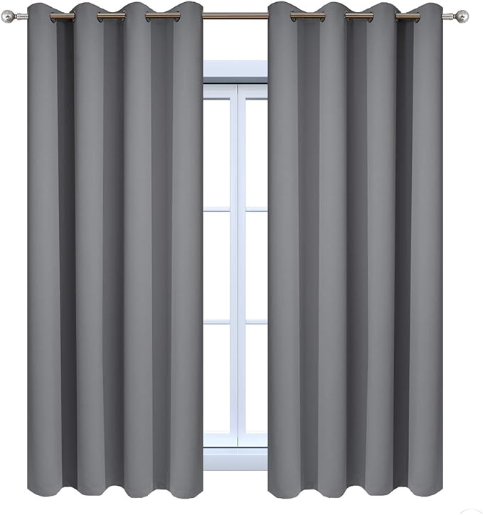 Yakamok Blackout Curtains 63 inch Length for Living Room, Light Blocking Grey Thermal Insulated Drapes with Grommets Top Window Treament Curtain for Bedroom(Gray, 52W x 63L, One Pair)