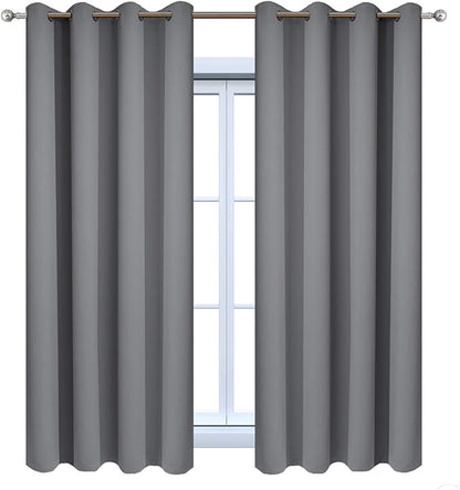 Yakamok Blackout Curtains 63 inch Length for Living Room, Light Blocking Grey Thermal Insulated Drapes with Grommets Top Window Treament Curtain for Bedroom(Gray, 52W x 63L, One Pair)